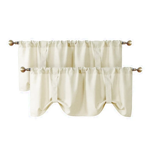Home Queen Tie Up Curtain Valance Window for Living Room, Adjustable Balloon Rod Pocket Drape Valence, Set of 2, 54 X 20 Inch, Nature