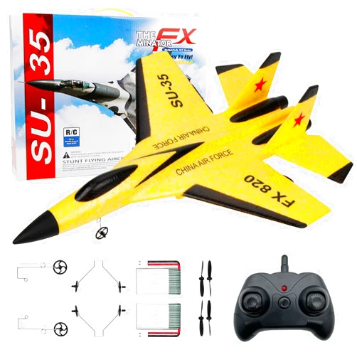 Epipgale Eayaele SU-35 RC Plane, 2CH Remote Control Airplane, Hobby RC Glider, Ready & Easy to Fly for Beginners, RC Aircraft Jet with Luminous Strip (Yellow)