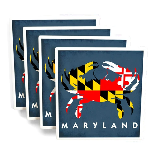 Lantern Press Maryland, Crab Flag (Absorbent Ceramic Coasters Set of 4 Matching Images, Cork Back, Kitchen Table Decor)