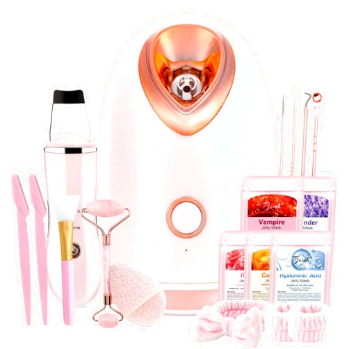 Pjordo Facial Steamer Spa Kit, Skin Scrubber, Nano Ionic Face Steamer for Deep Cleaning Unclogs Pores, Warm Mist Humidifier Steamer for Face Home Sauna SPA