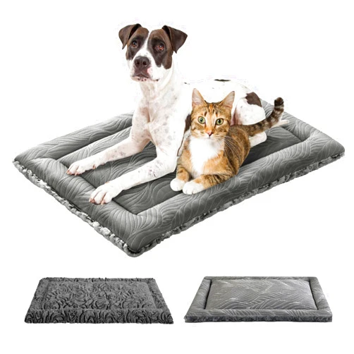 Pawzone 2 in 1 Dog Beds Mat Crate Pad Washable Reversible Soft Fluffy Pet Kennel Beds for Large Medium Small Puppy Cat Sleeping Mattress Machine Wash Dog Cooling Mats