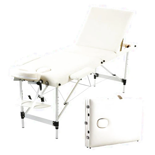 LeftCafe Portable Massage Bed, 73 Inch 3 Folding Aluminum Tube Adjustable Salon Spa Table,Facial SPA Professional Massage Bed (White)