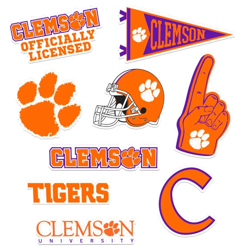 GRAPHICS & MORE Clemson University 8ct Vinyl Large Deluxe Stickers Variety Pack - Laptop, Water Bottle, Scrapbooking, Tablet, Skateboard, Indoor/Outdoor - Set of 8