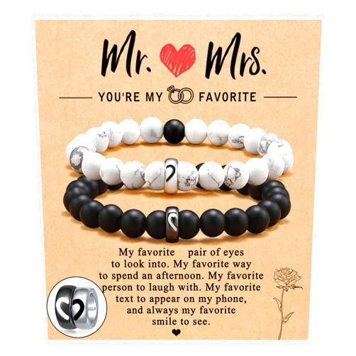 UNGENT THEM Matching Couple Ring Bracelets Gifts for Boyfriend Husband Fiance Soulmate Girlfriend Wife Valentine's Day Anniversary Birthday Engagement Gift