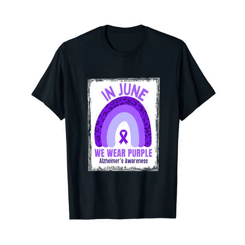 Alzheimer's Awareness Purple Design In June We Wear Purple Alzheimer's Awareness Leopard Rainbow T-Shirt