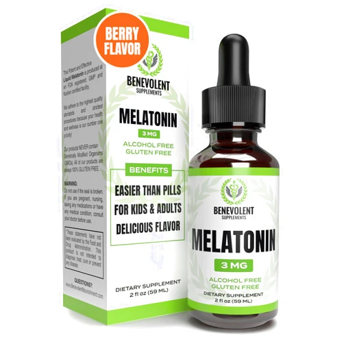 Benevolent Nourishment Benevolent Melatonin Liquid for Adults 3mg, Liquid Melatonin Drops for Kids 2 Month Supply, Berry Vanilla Flavor & Made in USA, Melatonin Sleep Aid Helps Fall Asleep Faster & Stay Asleep Longer