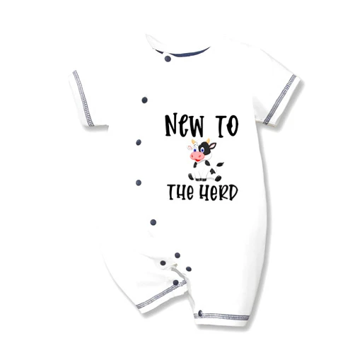 HTERDR Newborn Boy Outfits New To The Herd Farm Baby Girl Clothes Funny Cow Cute Infant Creeper One-Piece Baby Bodysuit 0-24 Months