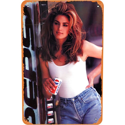 Whiasegry Cindy Crawford Poster Tin Sign Vintage Wall Art Decoration Metal Poster 8x12 inch