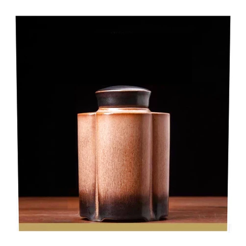 BINGWANG Tea Tin Chinese Style Brown Glazed Surface Ceramics Sealed Tea Tins Retro Tea Canister Food Storage Containers Sugar Storage Jar, Can Store Tea/Honey/Coffee, 400ML Loose Tea Storage Container