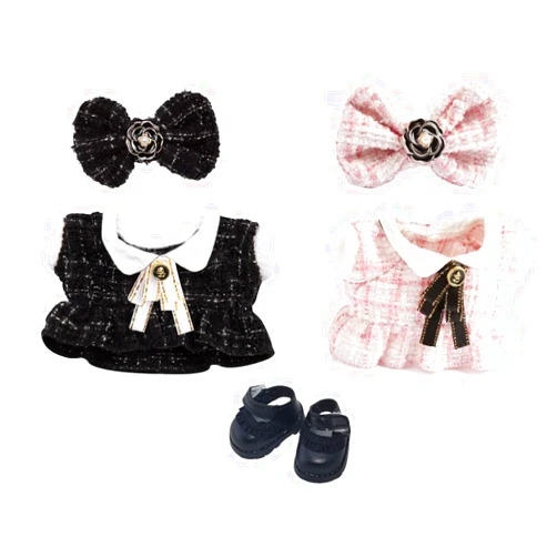 Alinfu Doll Clothes Set for 17cm 6.7 inch Dolls Accessories, Stylish Doll Outfits Clothing with Shoes Fit for 17cm Doll, Cute Clothes Skirt for Dress Up Doll(2 Set Clothes, 1 Pair Shoes) (Blk+ Pink Dress)