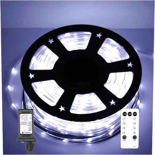 Soiarllt 50FT Waterproof Rope Lights with Remote, 8 Modes and 4 Brightness Rope Lights for Bedroom, Patio, Swimming Pool, Garden, Outdoor. Cool White