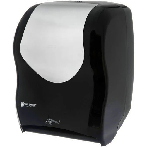 San Jamar Summit Smart Systen with IQ Sensor Paper Towel Dispenser for Standard or 4 Inch Core Rolls with Touchless Dispensing for Bathroom, Kitchens and Restaurants, Plastic, Black, Silver