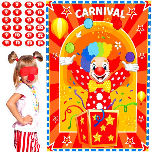 Outus Carnival Circus Theme Party Games Pin The Nose On The Clown Game Birthday Party Game Circus Pin Game and Activities for Boys Girls Circus Theme Party Supplies Decorations Indoor Outdoor