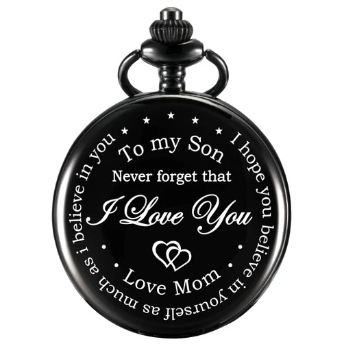 Hicarer Pocket Watch Gift for Son-Never Forget That, I Love You, Love Mom-from Mother to Son Pocket Watch with Chain