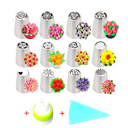 TianMaiGeLun Russian Piping Tips Set, 14pcs Cake Cupcake Decorating Supplies Kit, Tulip Icing Nozzles Flowers Shaped, Frosting Bags and Tips Baking Supplies (1)