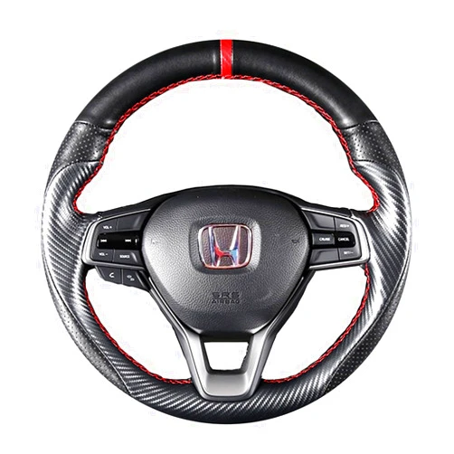 Ipobootech Matte Black Carbon Fiber & Nappa Perforated Leather Interior Accessories Steering Wheel Cover Hand-Stitch on Wrap Fit for Honda Accord 10th 2018-2021/ Honda Insight 2019-2021