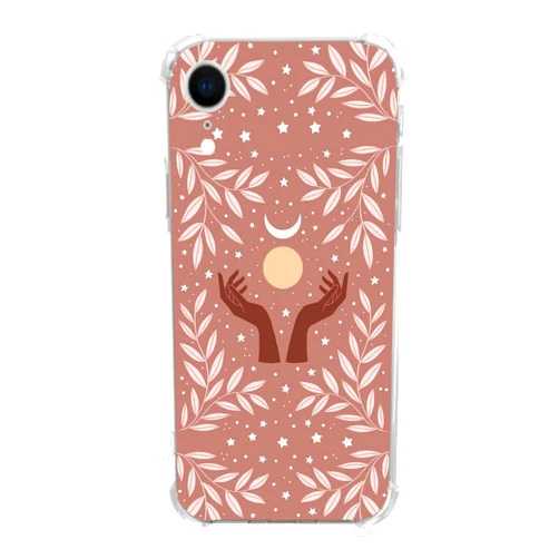 Joktruay Boho Plant Moon Sun Phone Case Compatible with iPhone XR,Brown Indie Aesthetics Case for iPhone XR,Unique Trendy TPU Bumper Case for Men Women