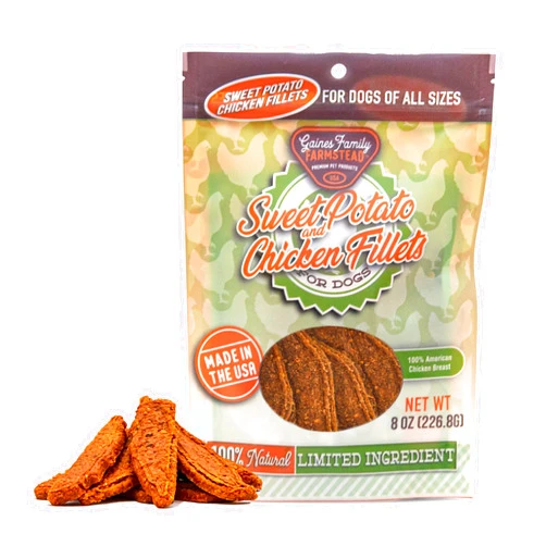 GAINES FAMILY FARMSTEAD PREMIUM PET PRODUCTS USA Gaines Family Farmstead Sweet Potato & Chicken Fillets for Dogs, All-Natural, Grain-Free, Healthy Dog Treats for All Ages & Breeds, Made in USA, 8 oz