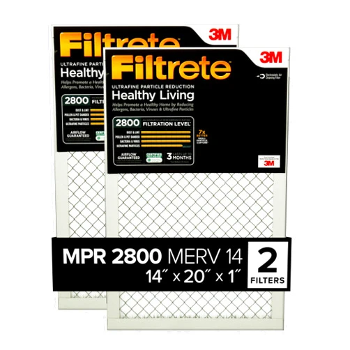 Filtrete 14x20x1 Air Filter, MPR 2800, MERV 14, Healthy Living Ultrafine Particle Reduction 3-Month Pleated 1-Inch Air Filters, 2 Filters