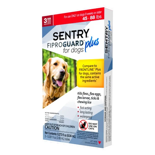Fiproguard Sentry Fiproguard Plus for Dogs, Flea and Tick Prevention for Dogs (45-88 Pounds), Includes 3 Month Supply of Topical Flea Treatments