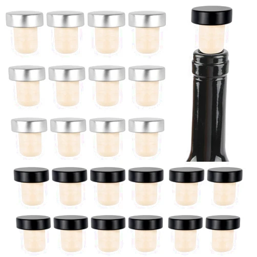 WINKIO T Shaped Wine Bottle Corks,24 Pcs Reusable Wine Stoppers for Wine Bottles,Rubber Wine Stoppers for Wine Beer Bottles Diy Craft (Black, Silver)