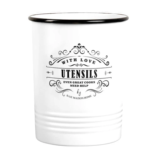 Baie Maison Large Kitchen Utensil Holder for Countertop - Farmhouse Kitchen Tools Storage Organizer Utensil Crock - White Cooking Utensil Holder for Kitchen Counter - Utensil Caddy Jar Spatula Holder