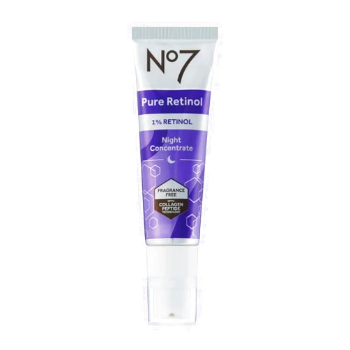 No7 Pure Retinol 1% Night Concentrate - Anti Wrinkle Retinol Serum with Collagen Peptides & Niacinamide for Younger Looking Skin - Firming Face Serum for Fine Lines & Wrinkles (30ml)