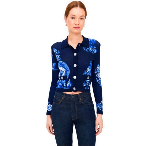 L'AGENCE Women's Osiris Jacquard Collared Cardigan