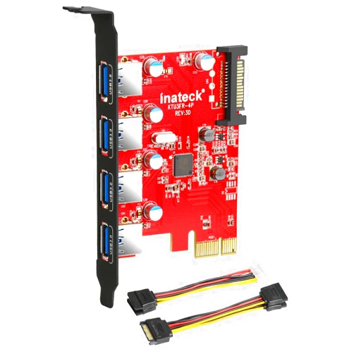 Inateck PCI-e to USB 3.0 (4 Ports) PCI Express Card and 15-Pin Power Connector, Red