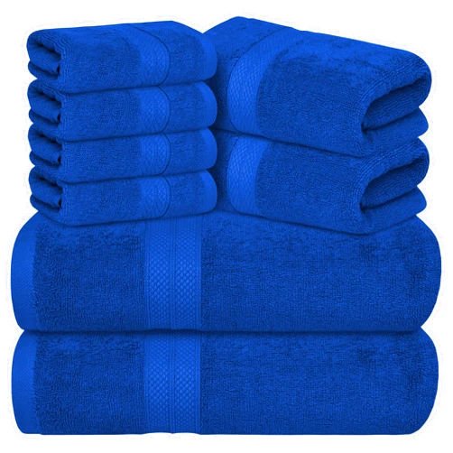 Avalon Towels Luxury 8 Piece Towels Set, 2 Bath Towels, 2 Hand Towels and 4 Washcloths, 600 GSM 100% Ring Spun Cotton Highly Absorbent Bathroom Towel Set, Ideal for Hotel, Spa and Gym (Royal Blue)