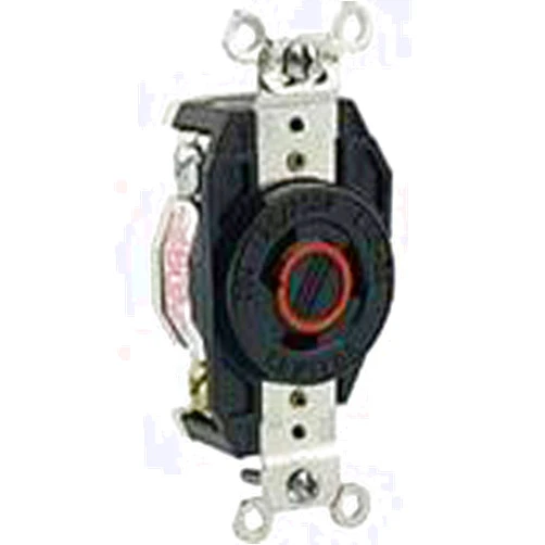 Leviton 2360 20-Amp, 125/250-Volt, Flush Mounting Locking Receptacle, Industrial Grade, Non-Grounding, V-0-MAX, Black