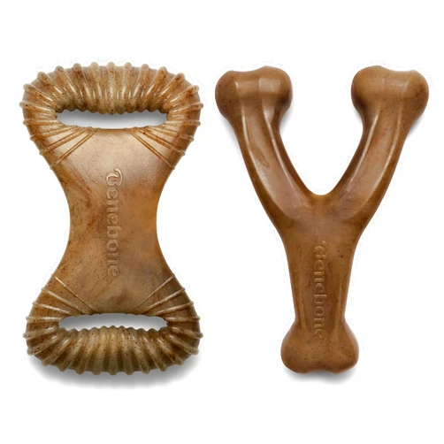Benebone 2-pack Wishbone/Dental Durable Dog Chew Toys, Dog Toys for Aggressive Chewers, Real Bacon, Made in USA, Medium