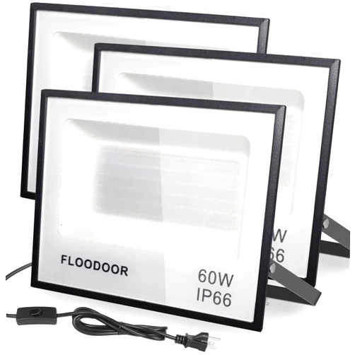 Floodoor 60W LED Flood Light, 6000LM Super Bright Work Light, Daylight White Security Lights, Outdoor Flood Light for Yard, Garages, Backyard House...[3 Pack]