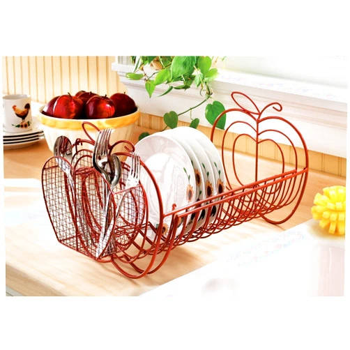 Jumbl Apple Decor Expandable Metal Dish Drying Rack and Dish Strainer for Kitchen Counter