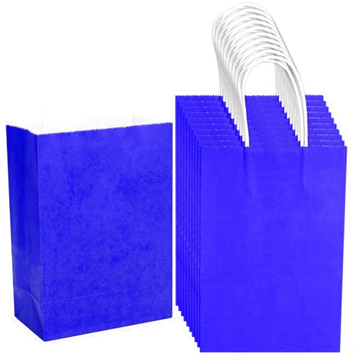 HavrePac 100 Pack 5.9x3.15x8.26 inch Small Gift Bags, Kraft Blue Bags with Handles Bulk for Birthday Party Favors,Gift Paper Bags,Retail Shopping Business Goody Craft Gift Bags