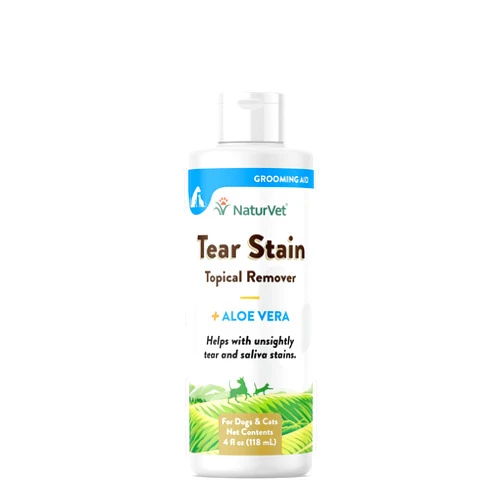 NaturVet – Tear Stain Topical Remover Plus Aloe – 4 oz | Eliminates Unsightly Tear & Saliva Stains | Gentle, Water-Based Formula | for Dogs & Cats