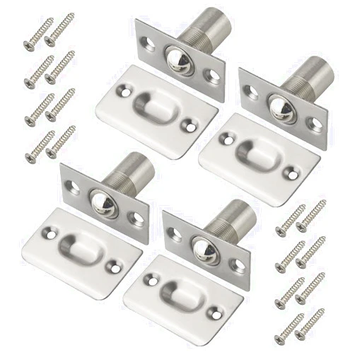 WMYCONGCONG 4 PCS Closet Door Ball Catch Hardware Adjustable Stainless Steel Copper Adjustable Screw in Ball Catch with Strike Plate Screws(Brushed Silver)