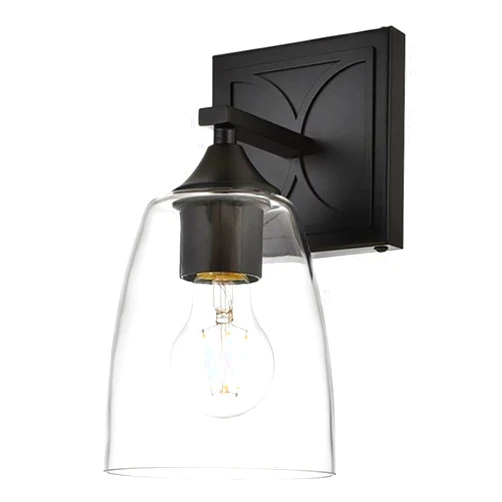 Living District Harris 1-Light Iron & Glass Bath Sconce in Black/Clear