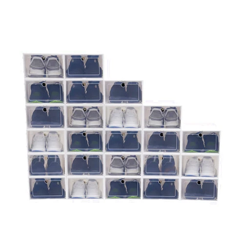RUNTOICE 24 Pack Shoe Storage Box, Clear Plastic Stackable Shoe Organizer for Closet, Space Saving Foldable Shoe Rack Sneaker Container Bin Holder (24 Pack)