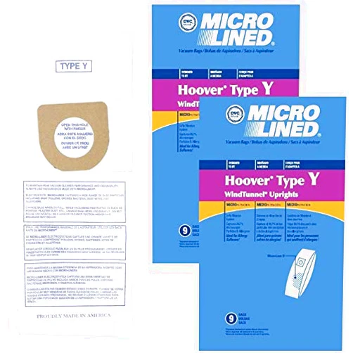DVC Replacement Micro-Lined Paper Bags for Hoover Style Y Windtunnel and Tempo Upright Models | 2-Ply Filter Removes 99.7% of Particles and Allergens | 18 Bags