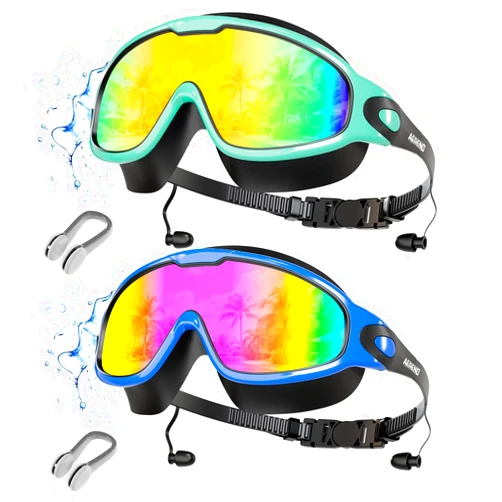 Aegend New Adult Wide View Swim Goggles, Anti-Fog/UV No Leak Swimming Goggles with Ear Plugs for Men & Women