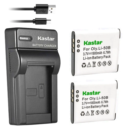 Kastar Battery (X2) & Slim USB Charger for Olympus LI-50B, LI-50C, Pentax D-LI92, DLI92, Panasonic VW-VBX090 and Olympus Stylus,Tough Series, Pentax Optio Series, Panasonic HX-WA03 WA2 WA20 WA3 WA301