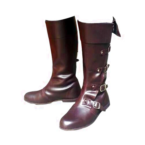 AnNafi 5 Buckle Medieval Leather Boots | Renaissance Inspired Loafer Boot | Halloween Caribbean Pirate Costume Boots | Cowboy Boots (Large, Black