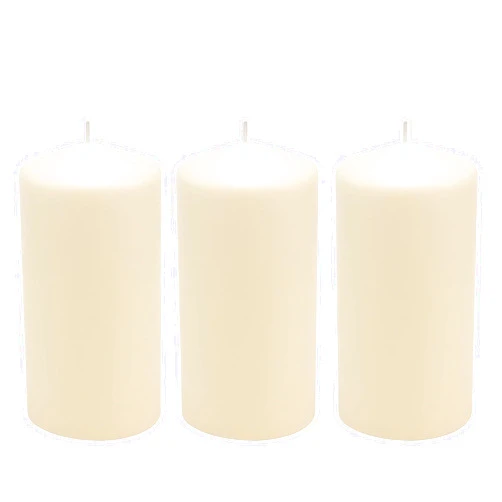 Stonebriar 3 Pack Tall 3 x 6 Inch 65 Hour Long Burning Unscented Ivory Wax Pillar Candles