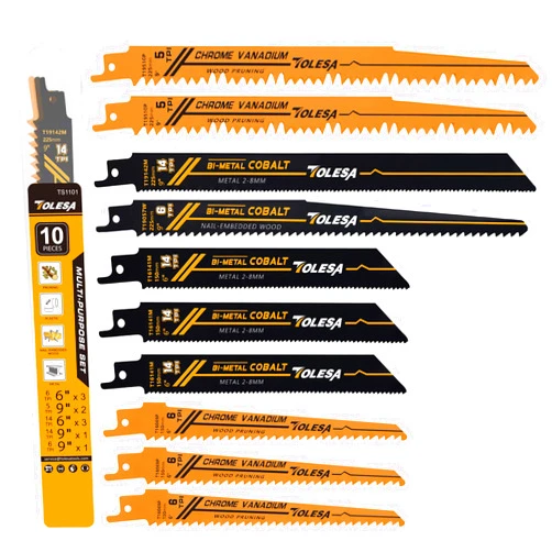 TOLESA Multi Purpose Sawzall Blades 5 6 14 TPI Cutting Set 10 Pack, Metal/Woodcutting Reciprocating Saw Blades for Professionals & DIYers