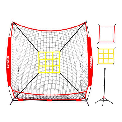 Zonlolo 7×7FT Baseball Net with Tee and Strike Zone, Simple but Sturdy Construction,Easy Set Up and Take down, Great for all Levels' Pitching,Hitting,Batting and Fielding Practice