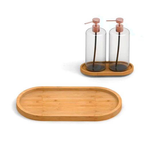 Gttyowyin Bamboo soap Dispenser Tray, Bathroom Countertop Tray Kitchen Tray Bamboo Tray Sink Tray Dresser Jewelry Ring Dish, Comestic Holder Bathtub Organizer, Ideal for Jewelry, Cosmetics, and Small Items