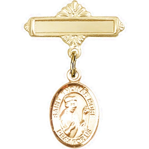 Unknown Gold Filled Baby Badge with St. Thomas More Charm and Polished Badge Pin 1 X 5/8 inches