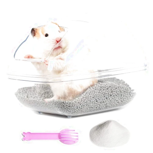 PESNLO Hamster Small Animal Sand Bath Box Bathtub Critter's Bathroom with Bath Sand and Scoop Accessories for Mice Hedgehog Lemming Gerbils or Other Small Pets (Large)