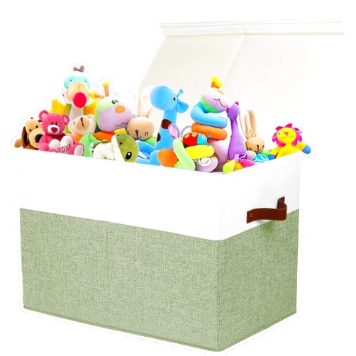 Gowee Large Toy Storage Box with Lid, Sturdy Toys Storage Chest Bin Organizer Basket with Dividers for Kids, Boys, Girls, Nursery, Closet, Bedroom, Playroom 25